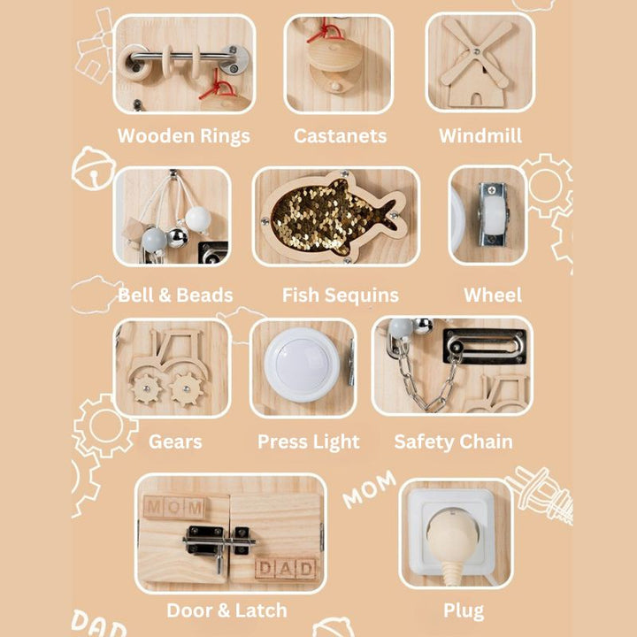 Montessori Sensory Board for Quiet Play - Natural Wood Busy Board