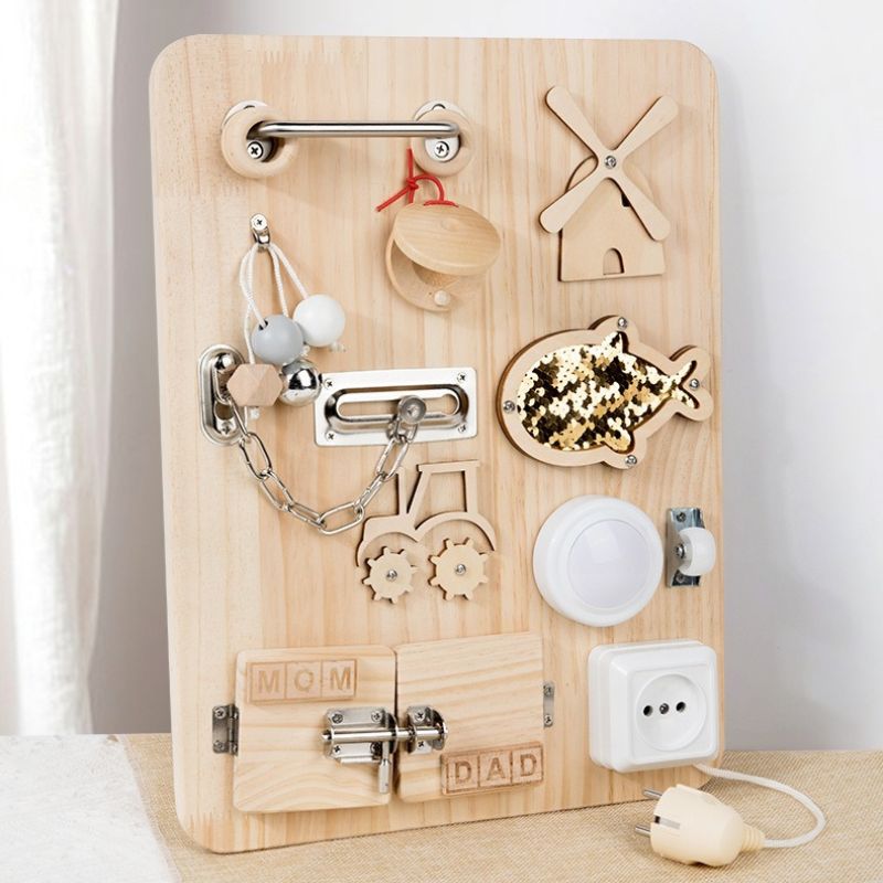 Montessori Sensory Board for Quiet Play - Natural Wood Busy Board