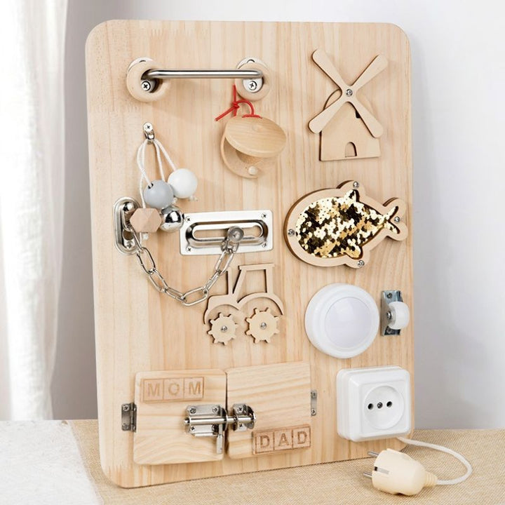 Montessori Sensory Board for Quiet Play - Natural Wood Busy Board