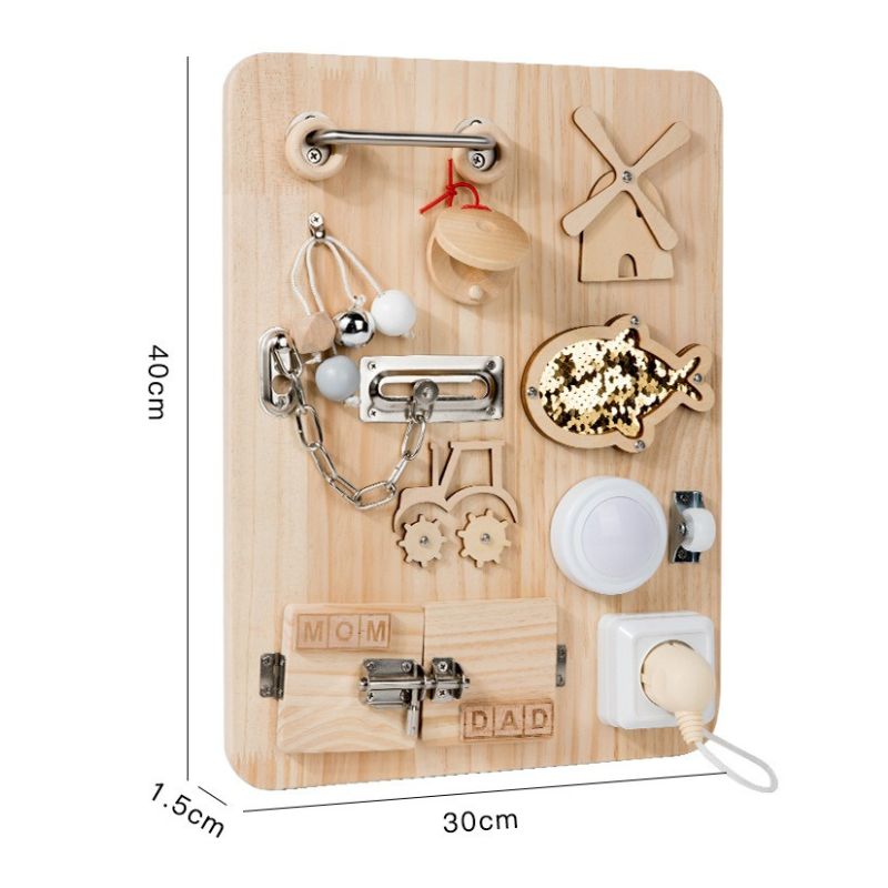 Montessori Sensory Board for Quiet Play - Natural Wood Busy Board