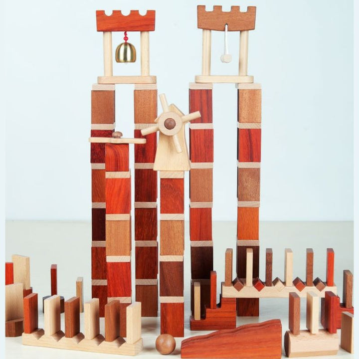 Natural Wood Domino Set with Creative Trigger Parts