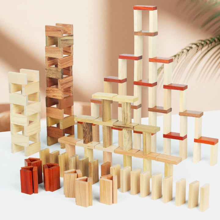 Natural Wood Domino Set with Creative Trigger Parts