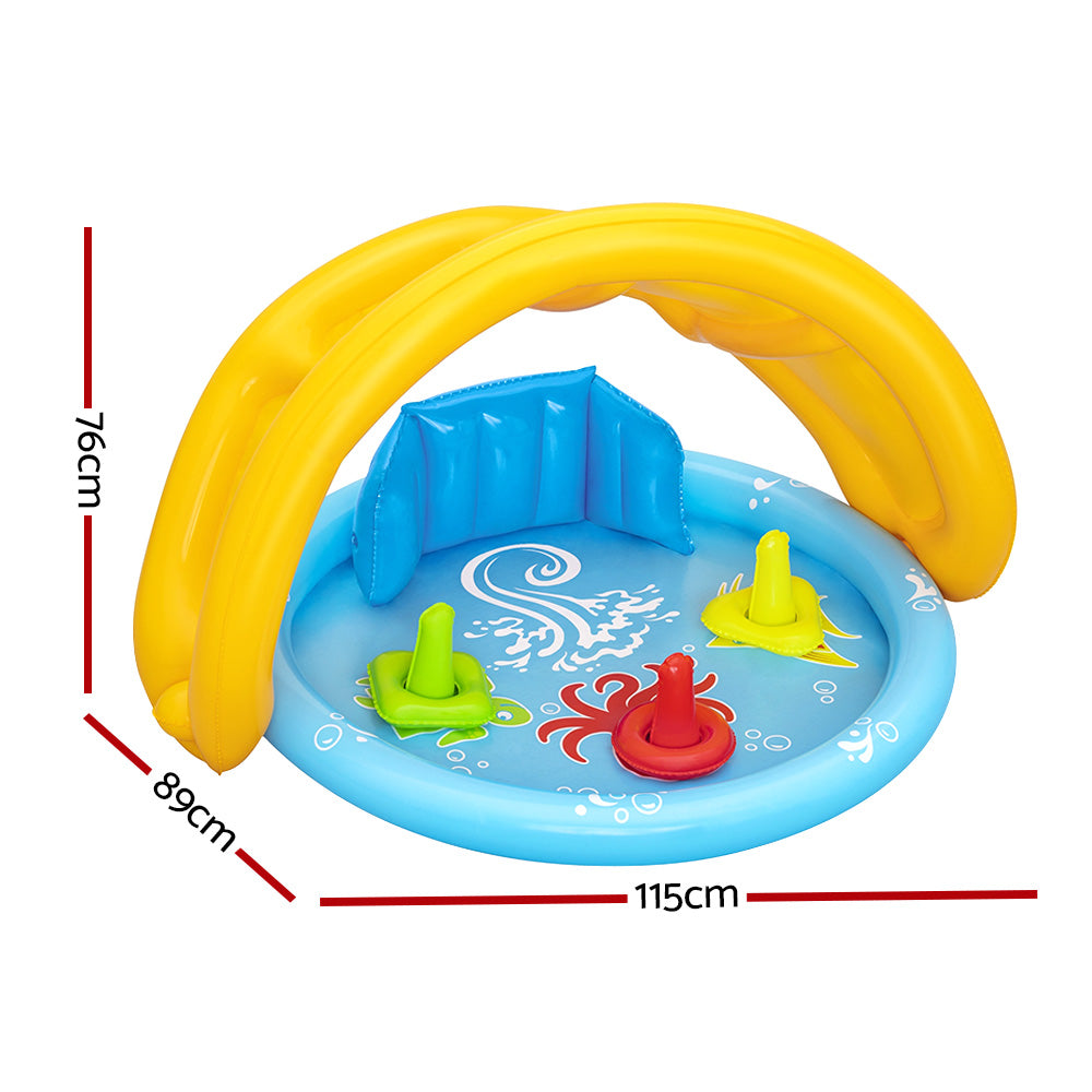 Inflatable Baby Toddler Play Pool with Shade and Backrest