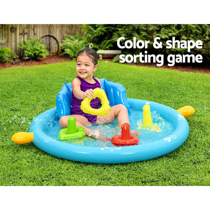 Inflatable Baby Toddler Play Pool with Shade and Backrest