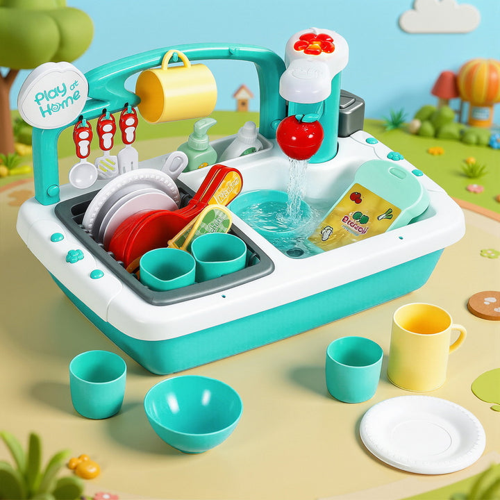 Montessori Pretend Kitchen Sink Playset - Interactive Toy with Automatic Water Cycle System