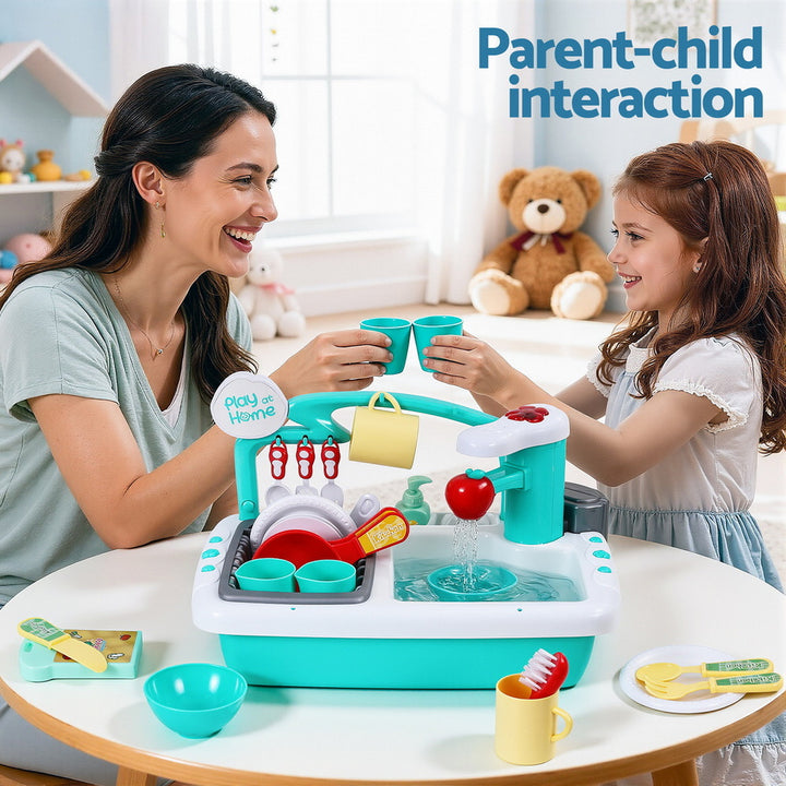 Montessori Pretend Kitchen Sink Playset - Interactive Toy with Automatic Water Cycle System