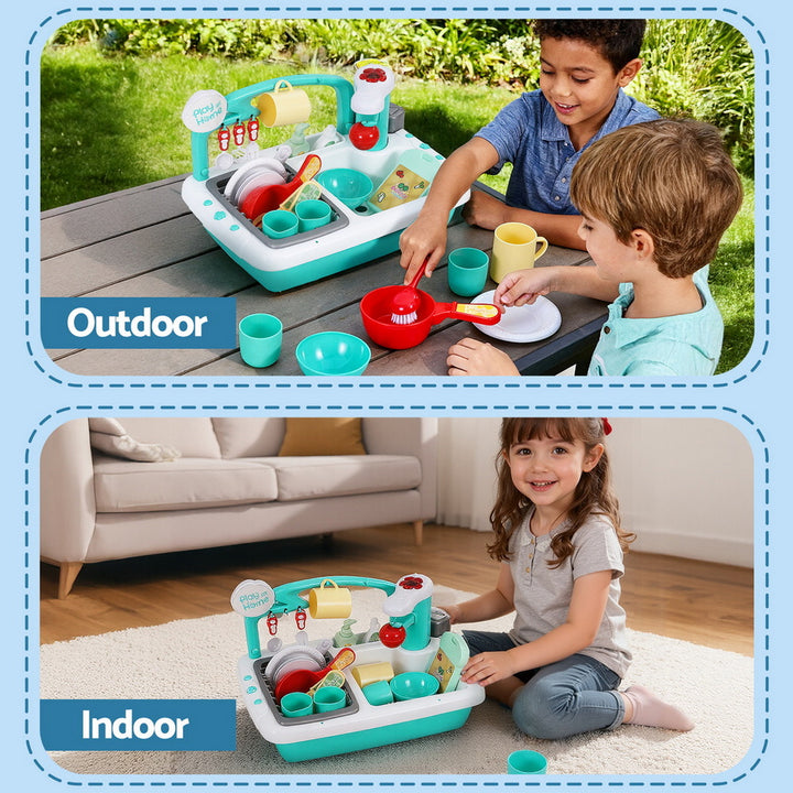Montessori Pretend Kitchen Sink Playset - Interactive Toy with Automatic Water Cycle System