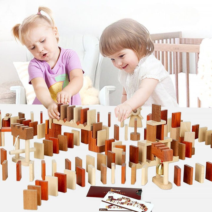 Natural Wood Domino Set with Creative Trigger Parts