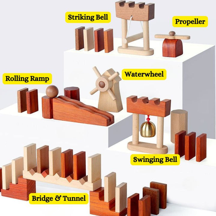 Natural Wood Domino Set with Creative Trigger Parts