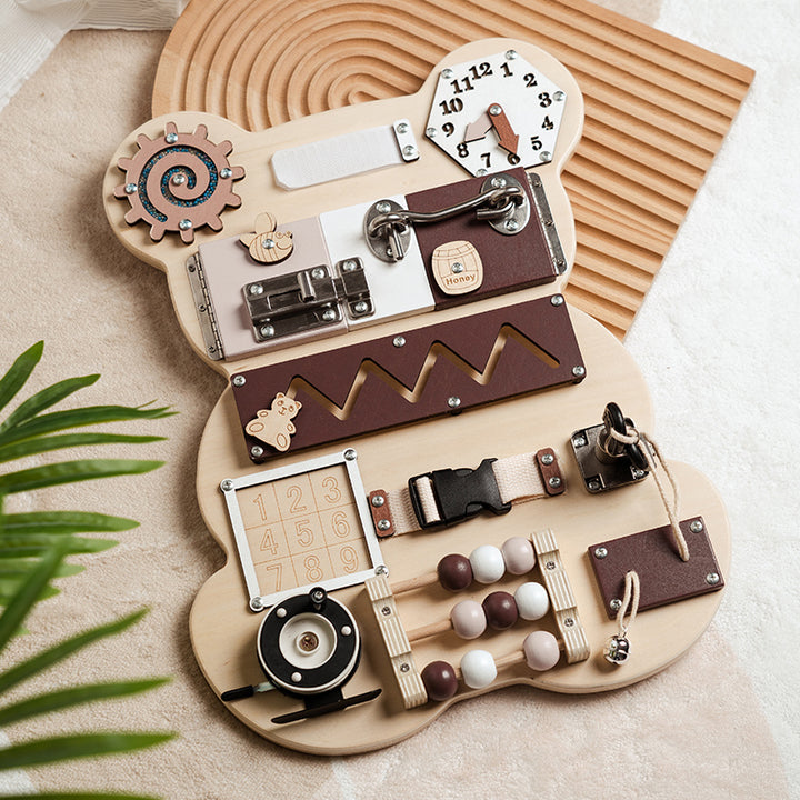 Wooden Busy Board Bear Montessori Sensory Boards Toddler Learning Toy