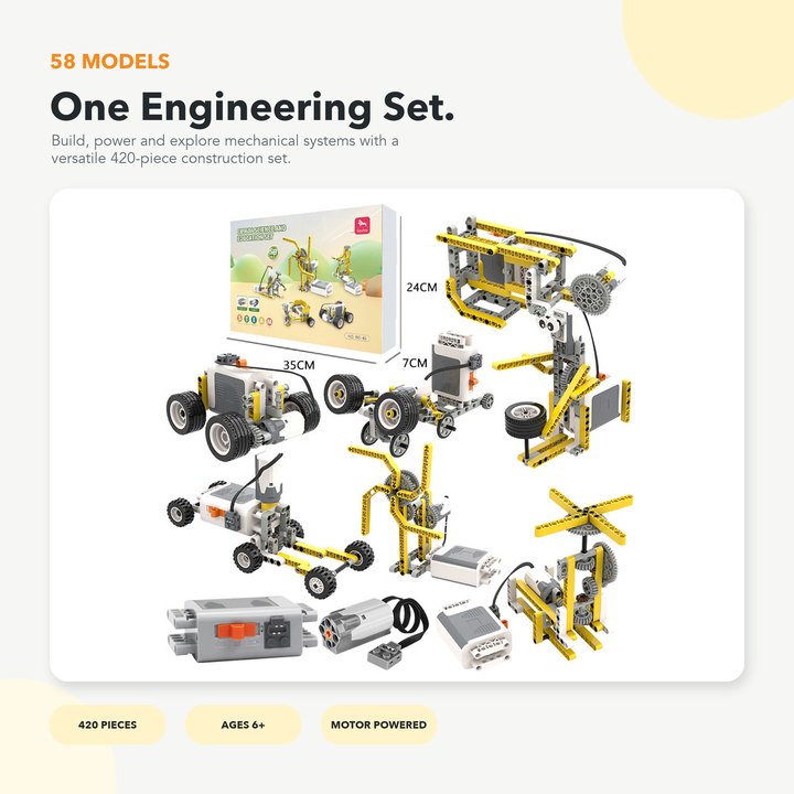 58-in-1 Motorised STEM Engineering Building Set – 420Pc