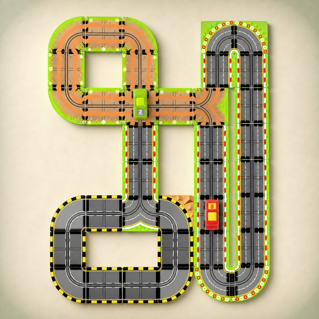 Magnetic Tiles Track &amp; Car Set – 45Pc Buildable Road Playset