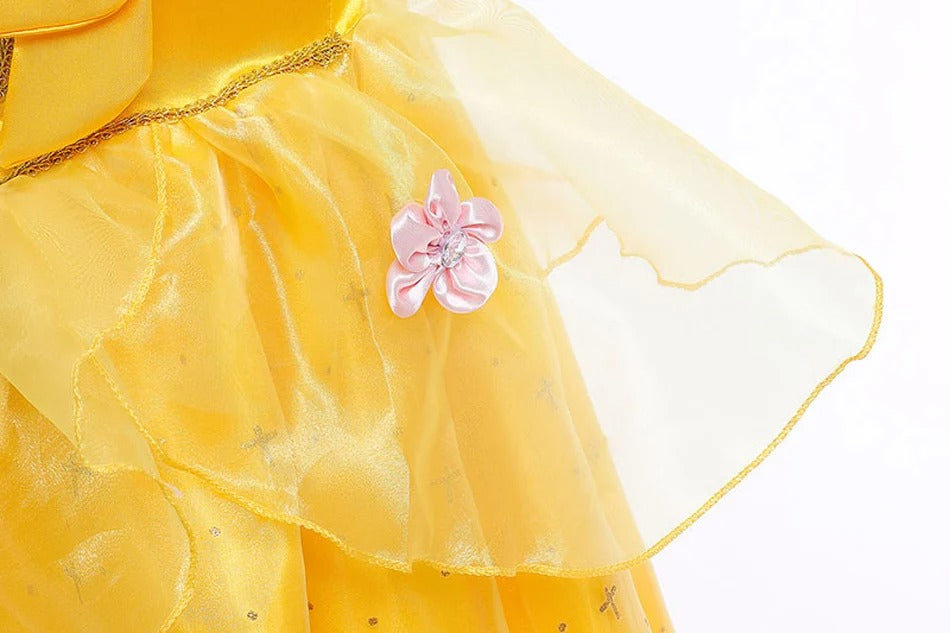 Girls Yellow Princess Belle Costume Cosplay Outfit for Kids Party