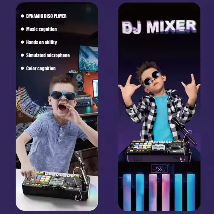 Kids DJ Mixer Music Toy Set with Microphone, Bluetooth, Launchpad, Keyboard & Light Effects – Electronic Music Mixing Table for Toddlers & Children