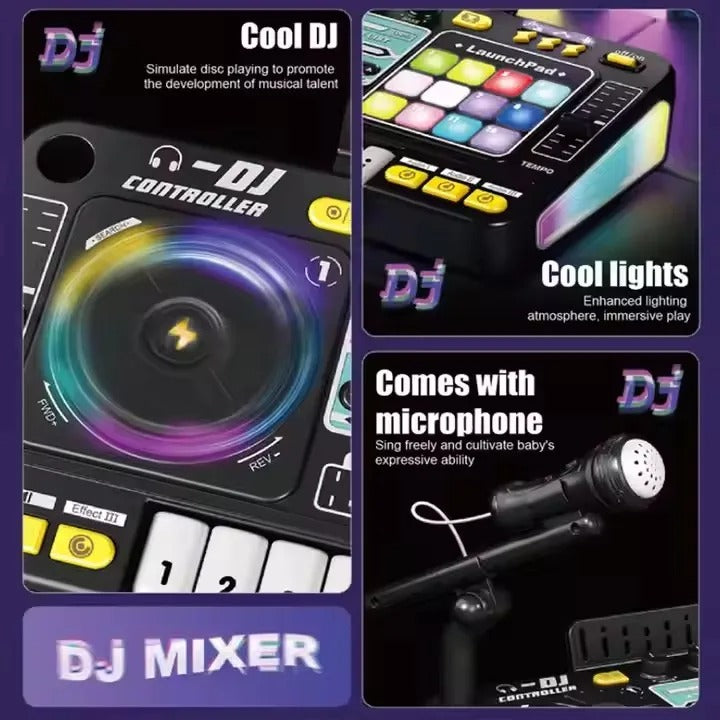 Kids DJ Mixer Music Toy Set with Microphone, Bluetooth, Launchpad, Keyboard & Light Effects – Electronic Music Mixing Table for Toddlers & Children