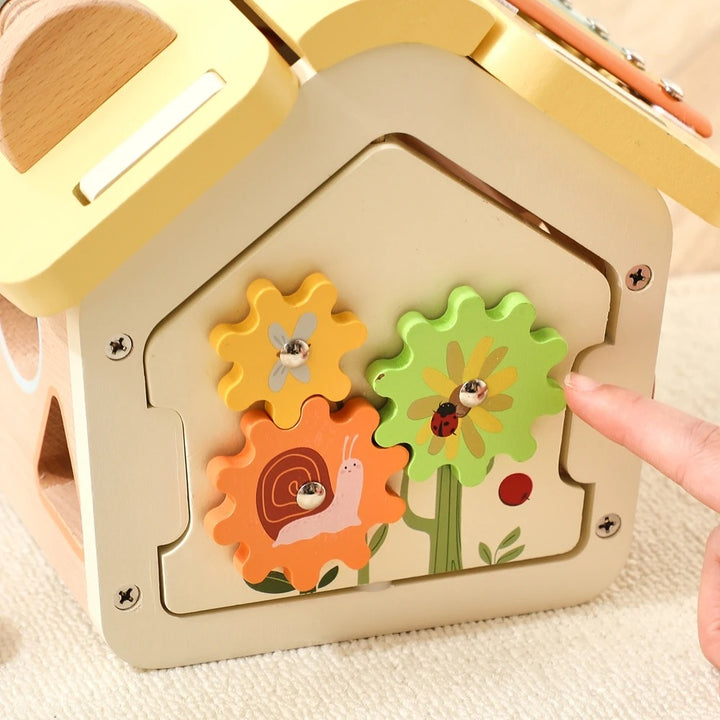 Montessori Wooden Busy Board House | Activity Cube with Detachable Roof