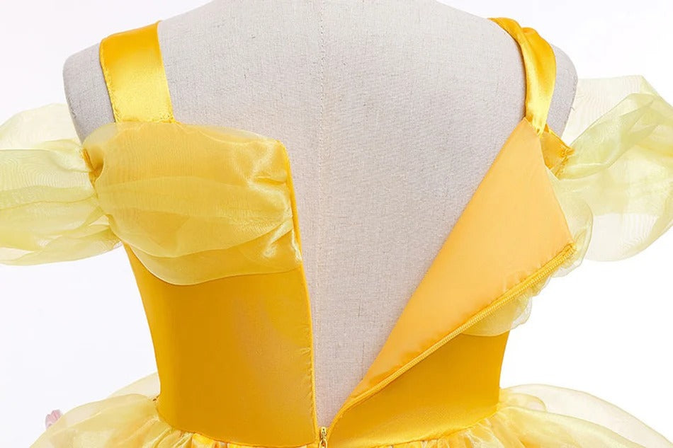 Girls Yellow Princess Belle Costume Cosplay Outfit for Kids Party