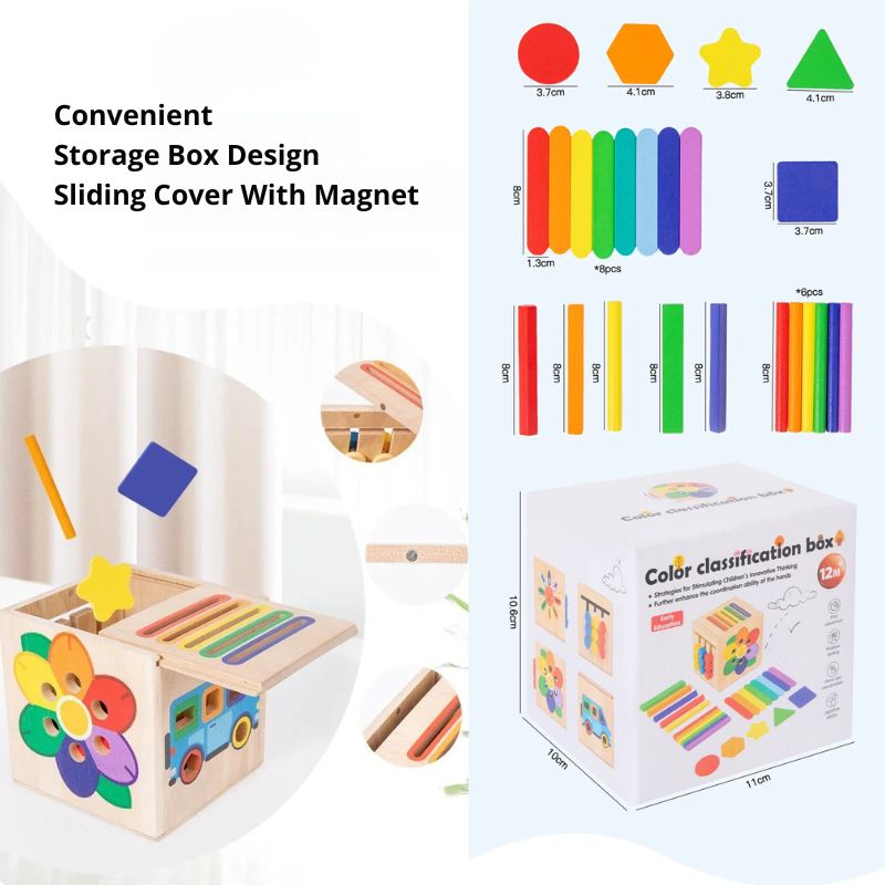 5-in-1 Wooden Sorting Activity Cube – Montessori Colour Match &amp; Fine Motor Toy Box