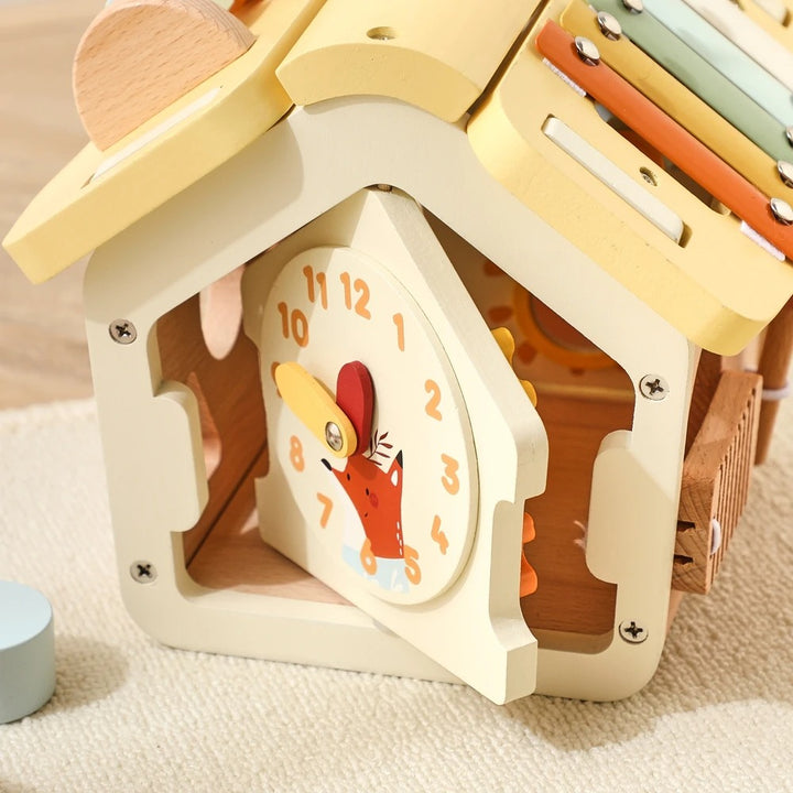 Montessori Wooden Busy Board House | Activity Cube with Detachable Roof