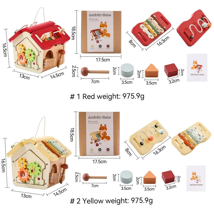 Montessori Wooden Busy Board House | Activity Cube with Detachable Roof
