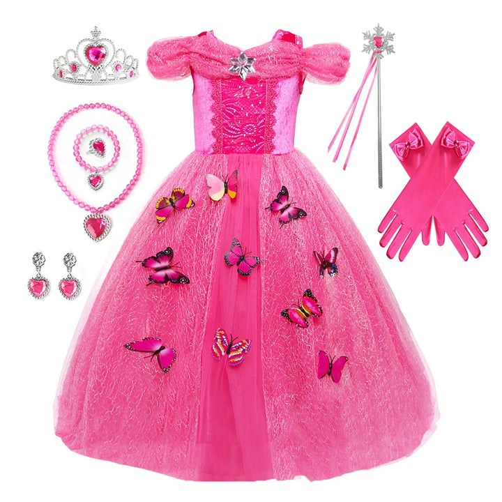 Girls Pink Princess Dress Up Costume Set – Fairy Tale Birthday Party Cosplay Outfit for Kids