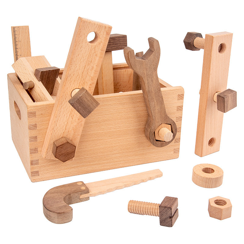 Montessori Wooden Tool Set for Kids –Pretend Play Construction Kit with Storage Box
