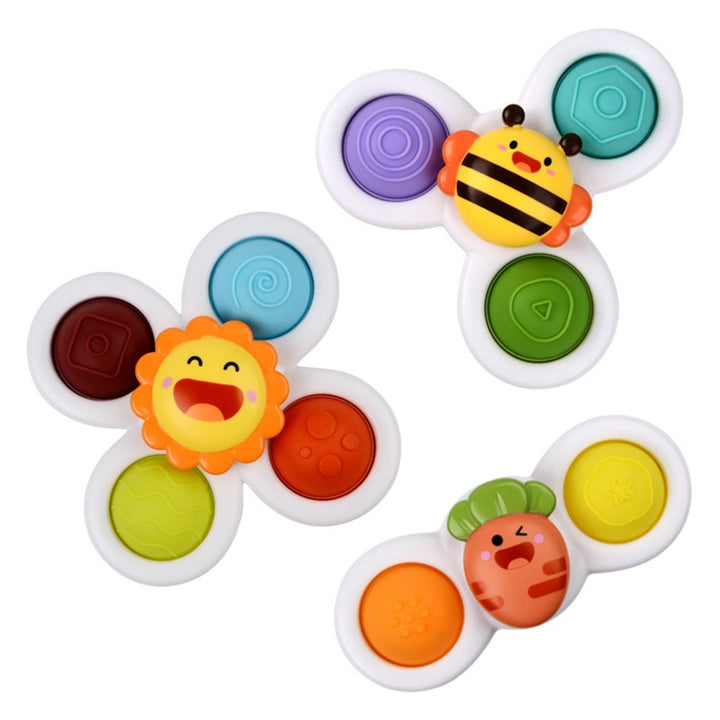 3-Pack Pop It Spinners with Suction Cups for Travel & Bath Fun