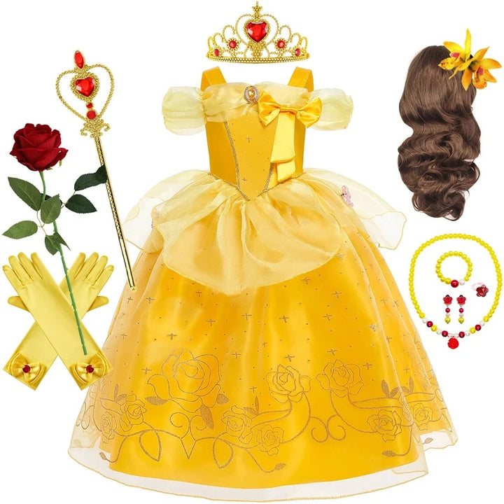 Girls Yellow Princess Belle Costume Cosplay Outfit for Kids Party