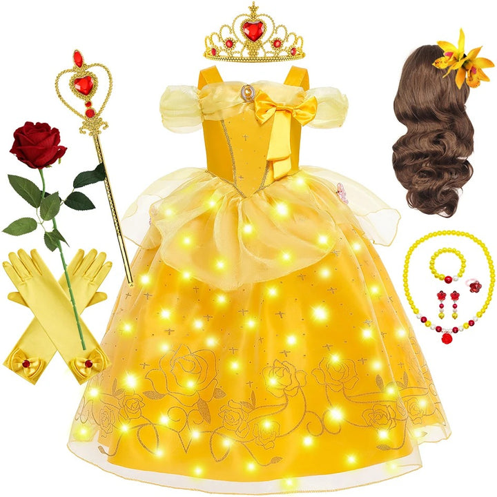 Girls Yellow Princess Belle Costume Cosplay Outfit for Kids Party