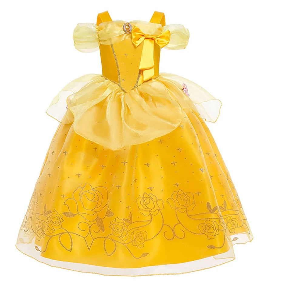 Girls Yellow Princess Belle Costume Cosplay Outfit for Kids Party