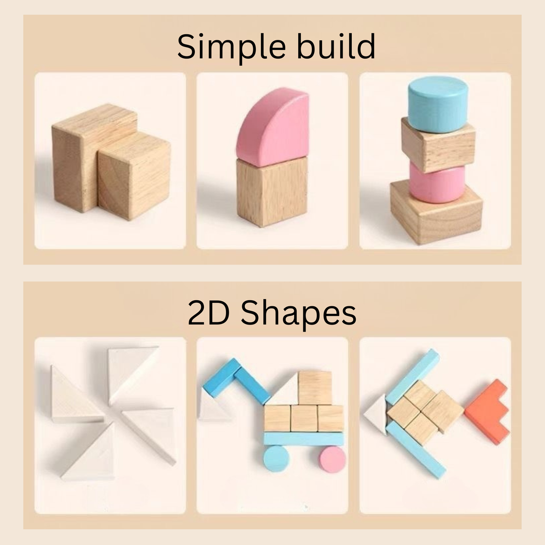 Wooden Creative Building Blocks Set – Montessori Open-Ended Puzzle &amp; Stacking Toy 46pc