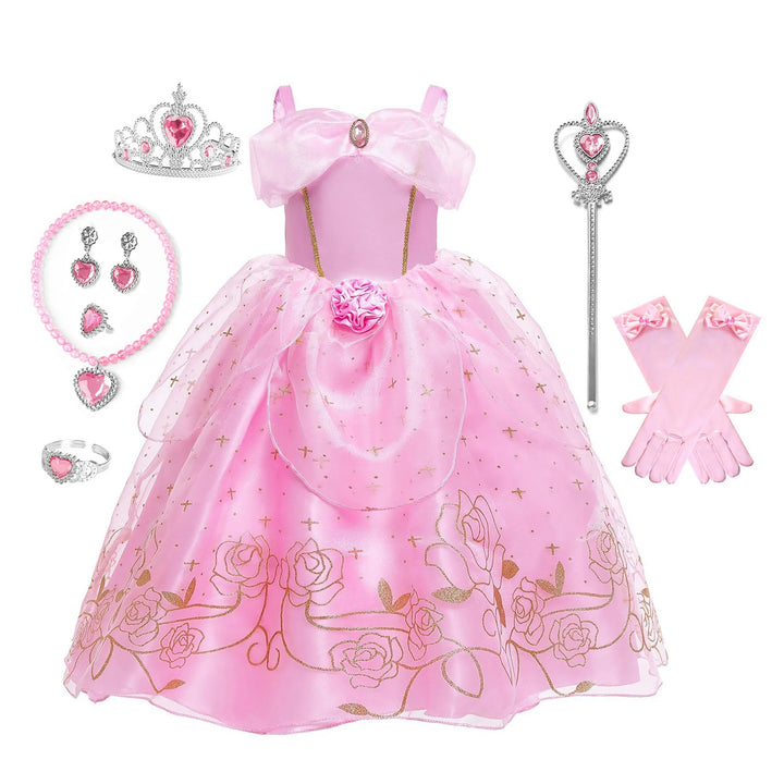Girls Pink Princess Dress Up Costume Set – Fairy Tale Birthday Party Cosplay Outfit for Kids