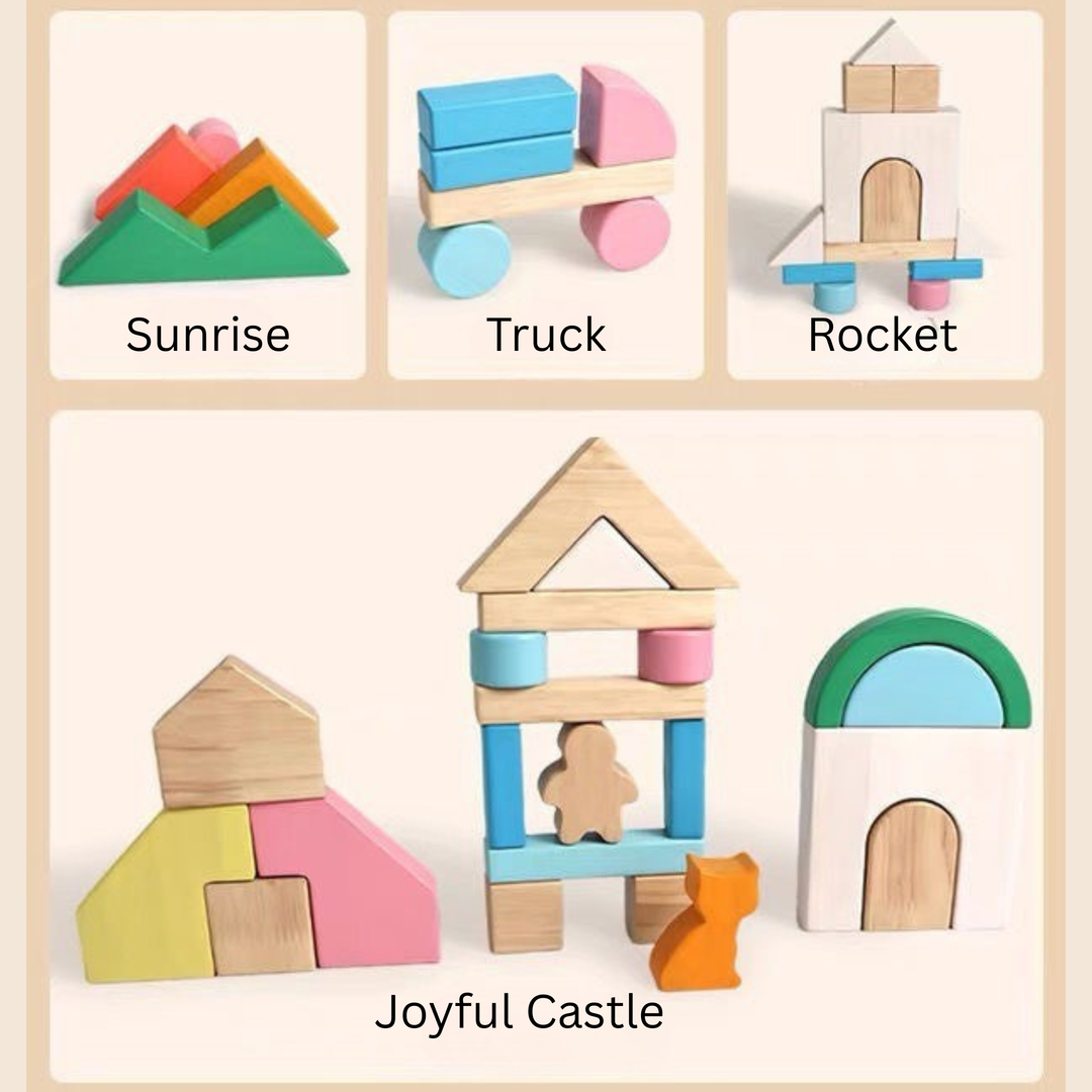 Wooden Creative Building Blocks Set – Montessori Open-Ended Puzzle &amp; Stacking Toy 46pc