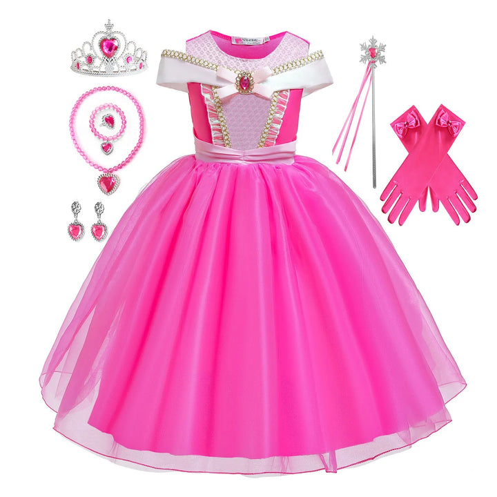 Girls Pink Princess Dress Up Costume Set – Fairy Tale Birthday Party Cosplay Outfit for Kids