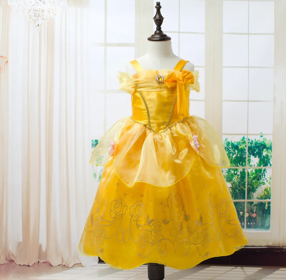 Girls Yellow Princess Belle Costume Cosplay Outfit for Kids Party