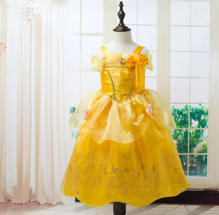 Girls Yellow Princess Belle Costume Cosplay Outfit for Kids Party