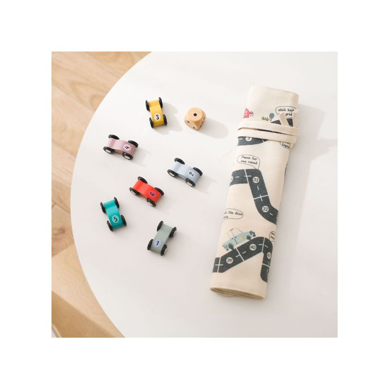 Ultimate Dual-Sided Roll-Up Canvas Playmat with Wooden Cars and Adventure Board Game