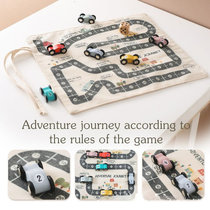 Ultimate Dual-Sided Roll-Up Canvas Playmat with Wooden Cars and Adventure Board Game