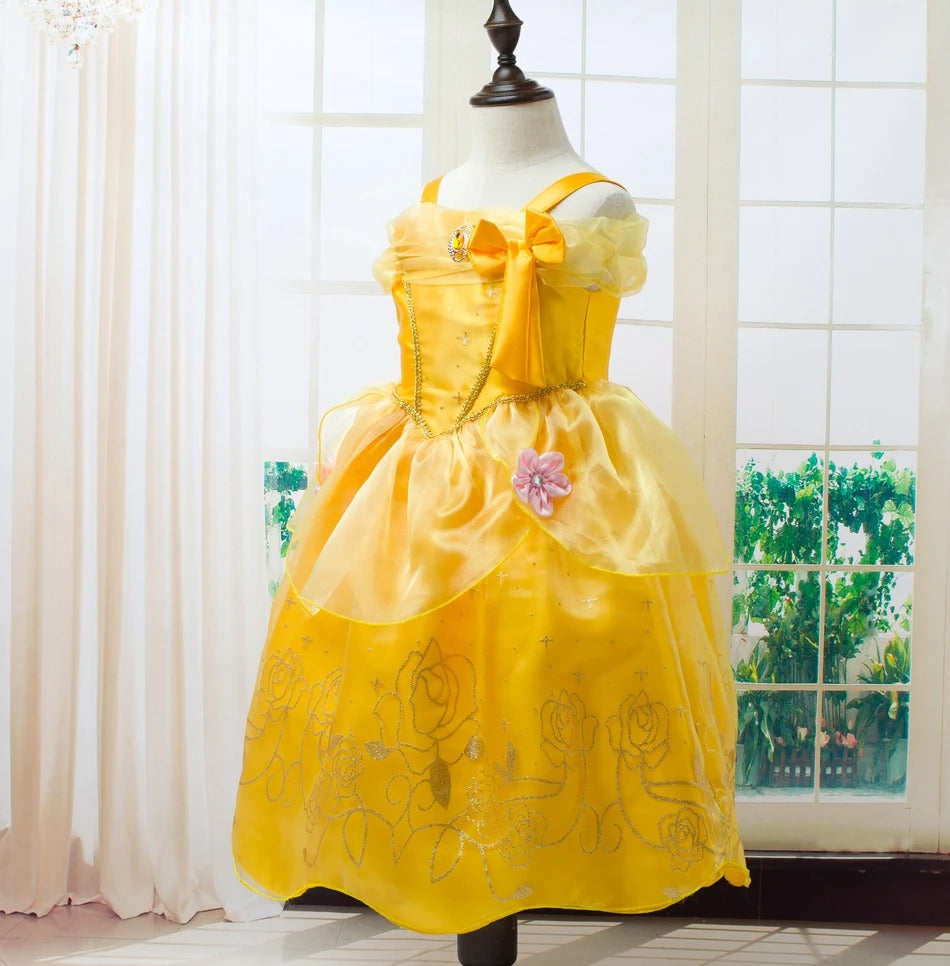 Girls Yellow Princess Belle Costume Cosplay Outfit for Kids Party