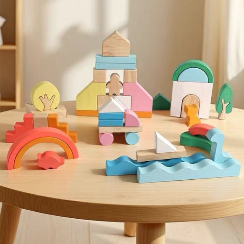 Wooden Creative Building Blocks Set – Montessori Open-Ended Puzzle &amp; Stacking Toy 46pc