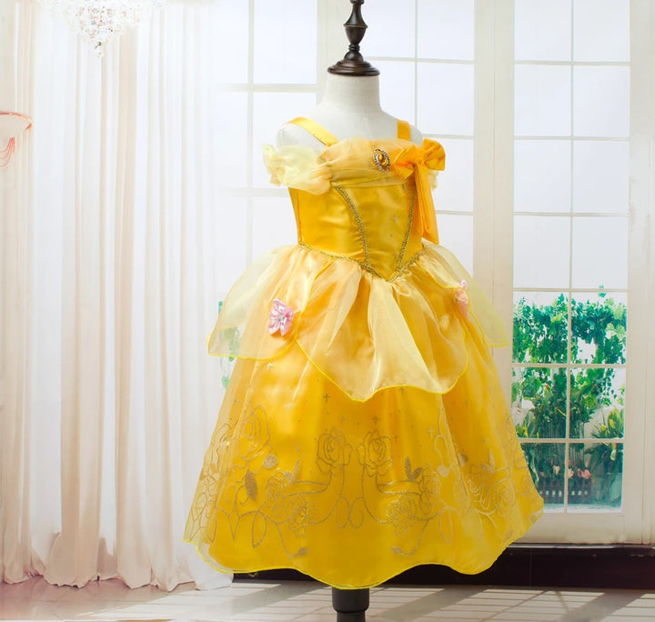Girls Yellow Princess Belle Costume Cosplay Outfit for Kids Party