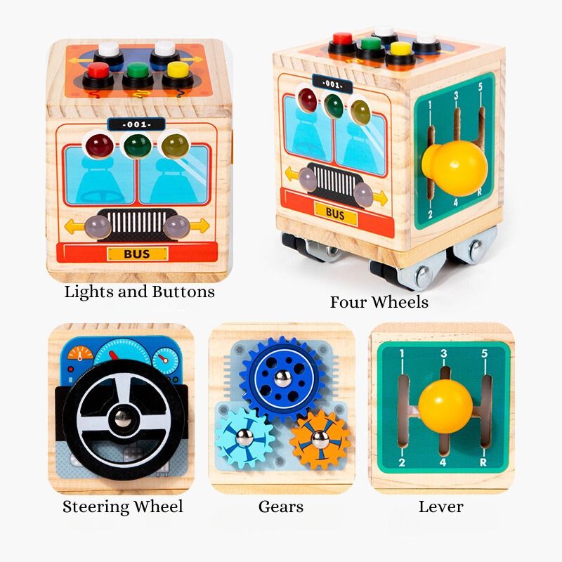 Wooden Bus Busy Cube Toy