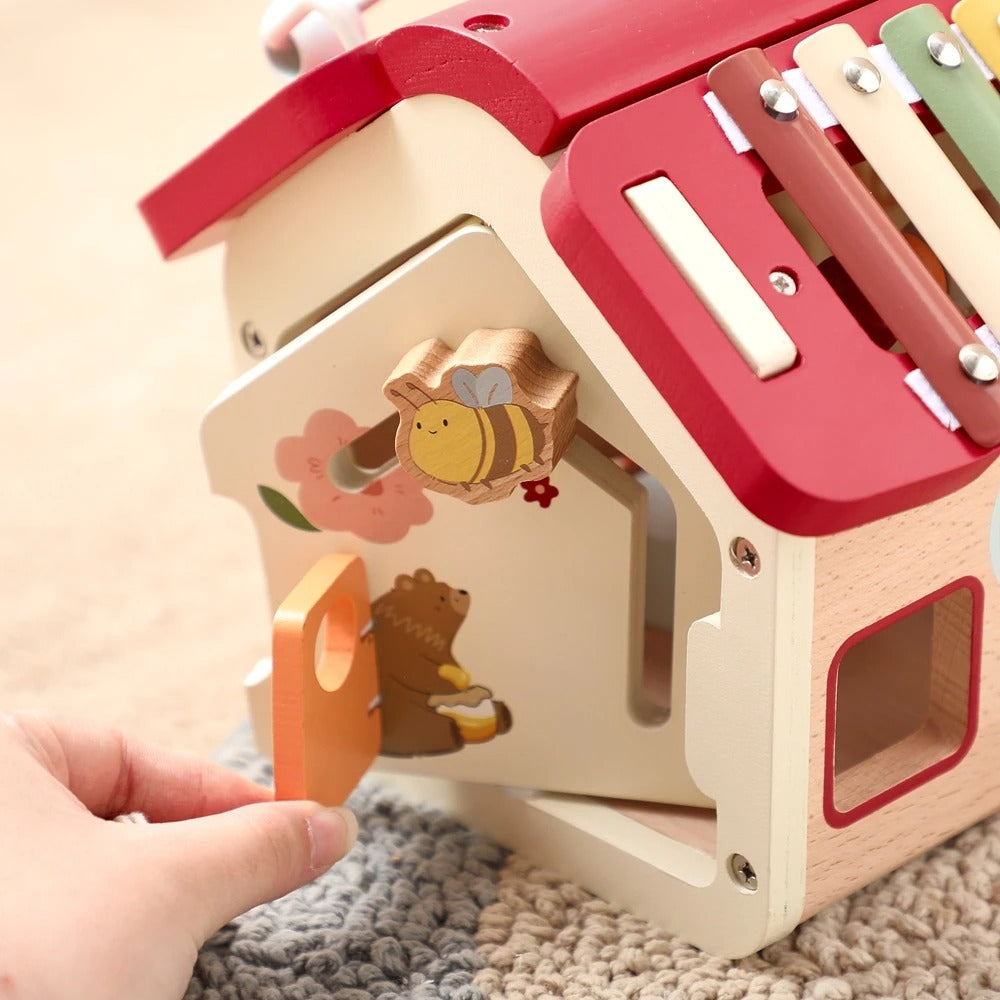 Montessori Wooden Busy Board House | Activity Cube with Detachable Roof