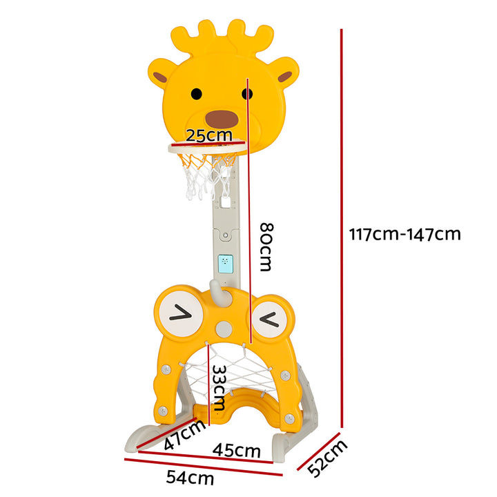Kids Adjustable Basketball Hoop Set with Soccer, Golf, Ring Toss & Music Box –  Sports Toy