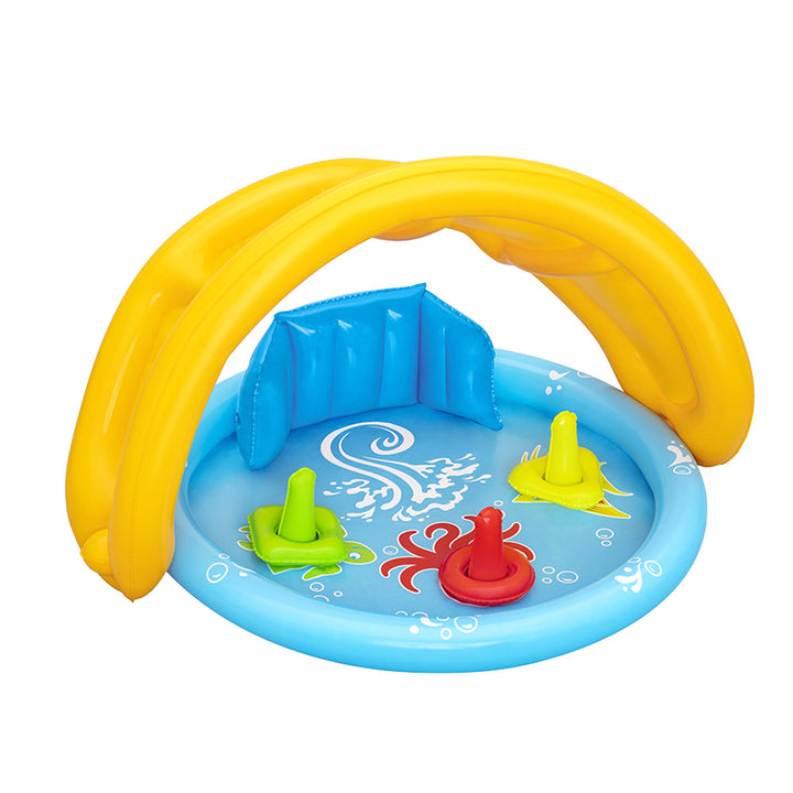 Inflatable Baby Toddler Play Pool with Shade and Backrest