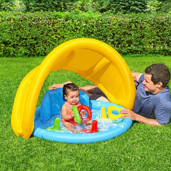Inflatable Baby Toddler Play Pool with Shade and Backrest