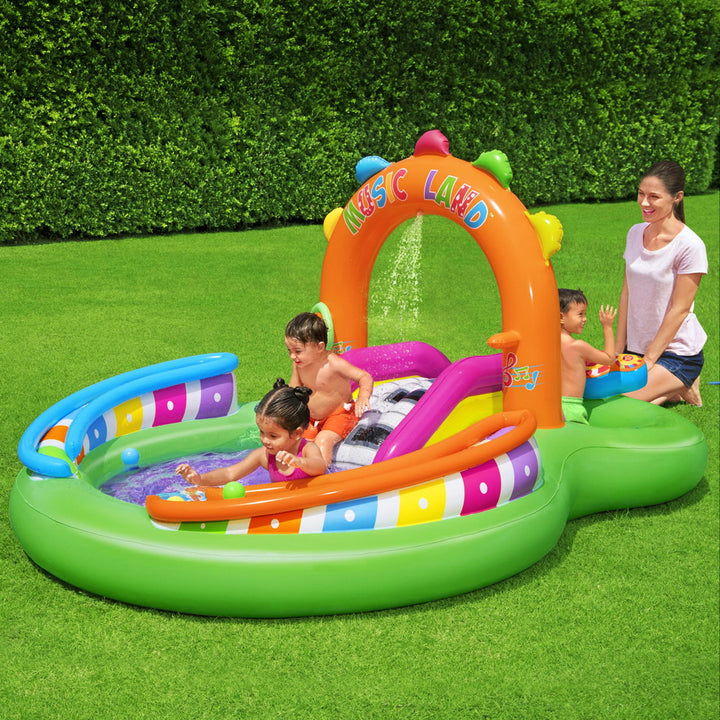 Inflatable Kids Play Pool with Slide, Sprinkler, Musical Toys & Double Pools