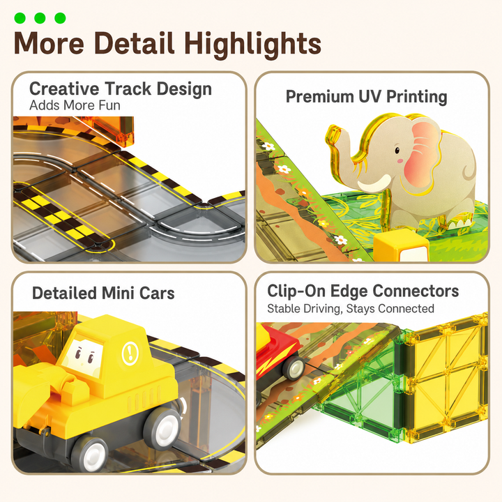 Magnetic Tiles Track &amp; Car Set – 45Pc Buildable Road Playset