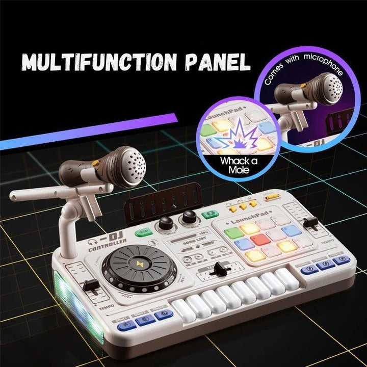 Kids DJ Mixer Music Toy Set with Microphone, Bluetooth, Launchpad, Keyboard & Light Effects – Electronic Music Mixing Table for Toddlers & Children