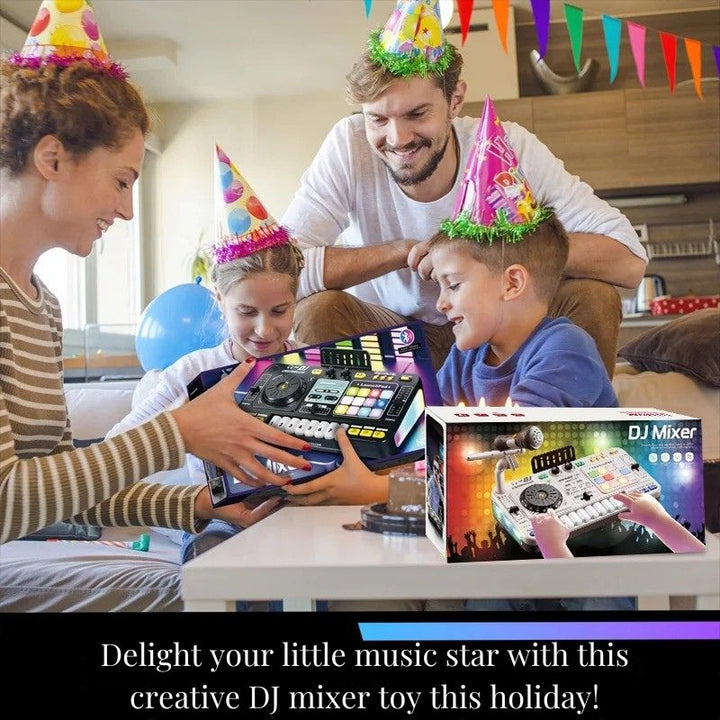 Kids DJ Mixer Music Toy Set with Microphone, Bluetooth, Launchpad, Keyboard & Light Effects – Electronic Music Mixing Table for Toddlers & Children